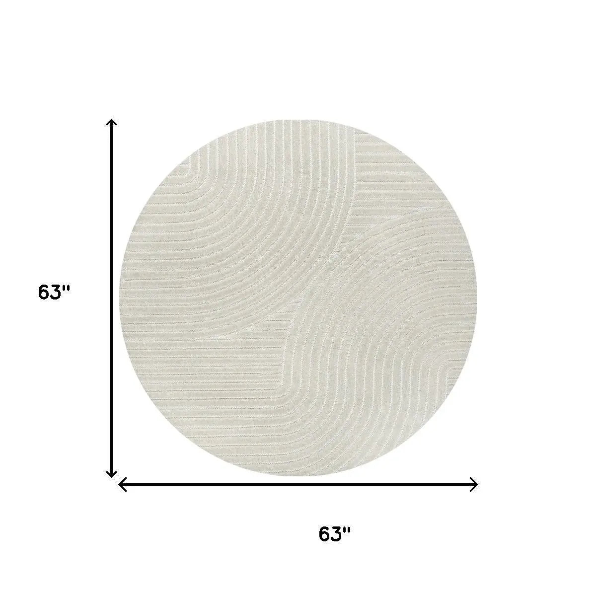 5' Ivory And Cream Round Striped Indoor Outdoor Area Rug Homeroots Outdoor