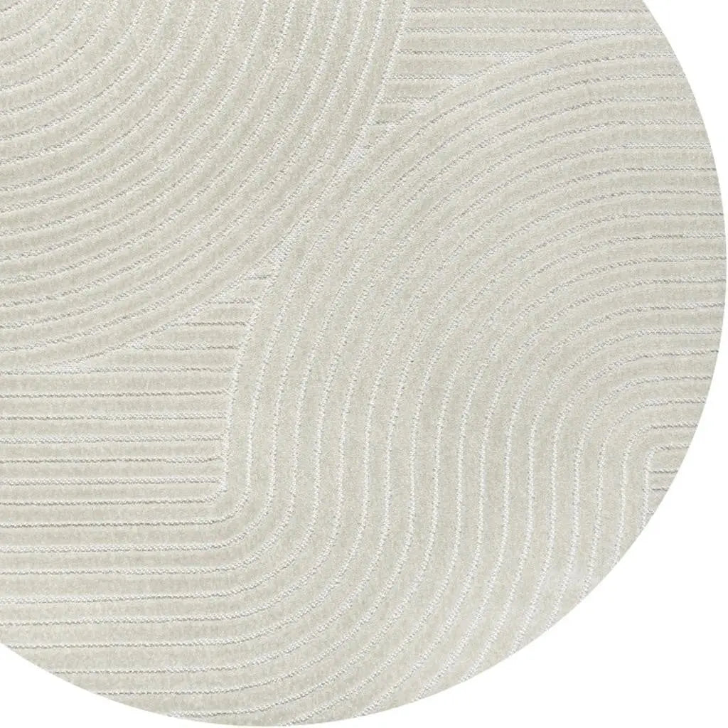5' Ivory And Cream Round Striped Indoor Outdoor Area Rug Homeroots Outdoor
