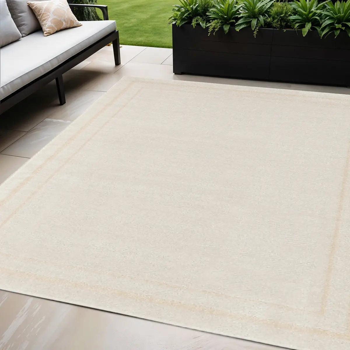 5' Ivory And Gold Square Indoor Outdoor Area Rug Homeroots Outdoor