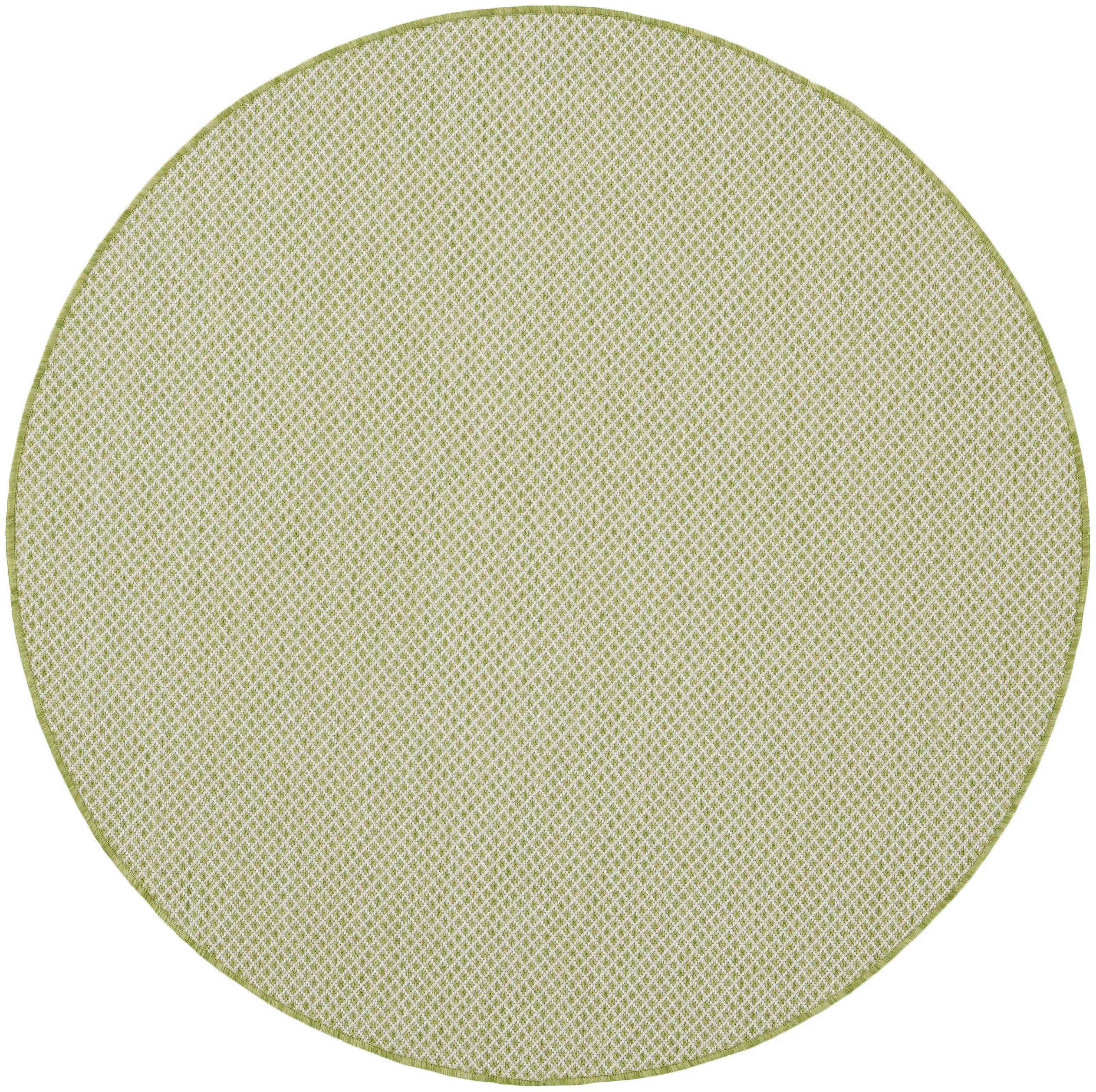 5' Ivory And Green Round Geometric Indoor Outdoor Area Rug Homeroots Outdoor