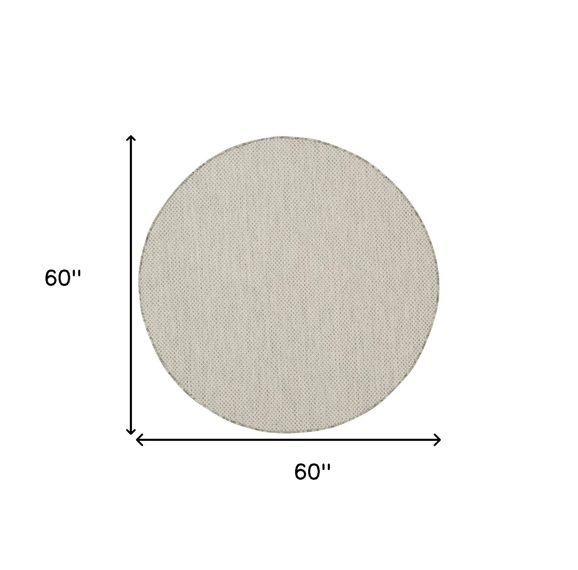 5' Ivory And Silver Round Geometric Indoor Outdoor Area Rug Homeroots Outdoor
