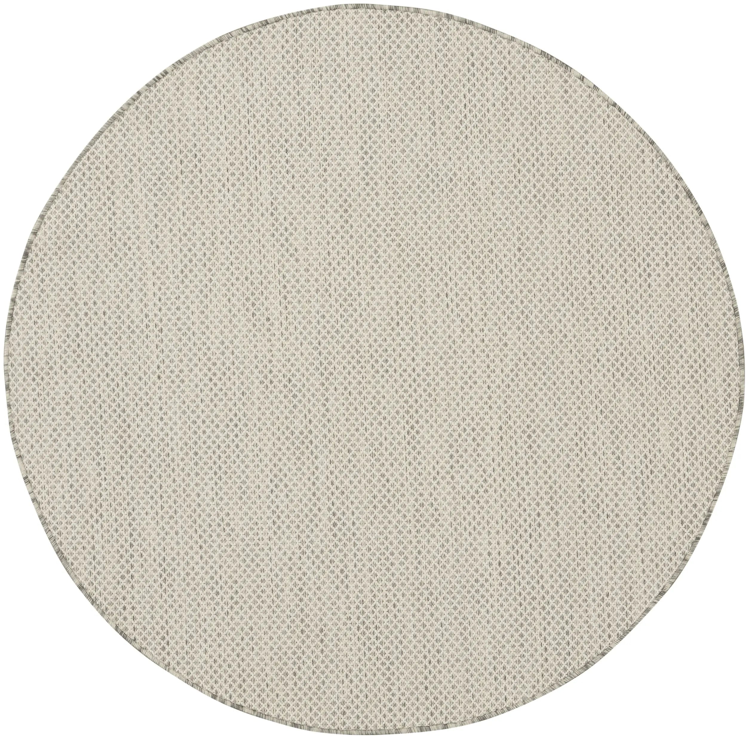 5' Ivory And Silver Round Geometric Indoor Outdoor Area Rug Homeroots Outdoor