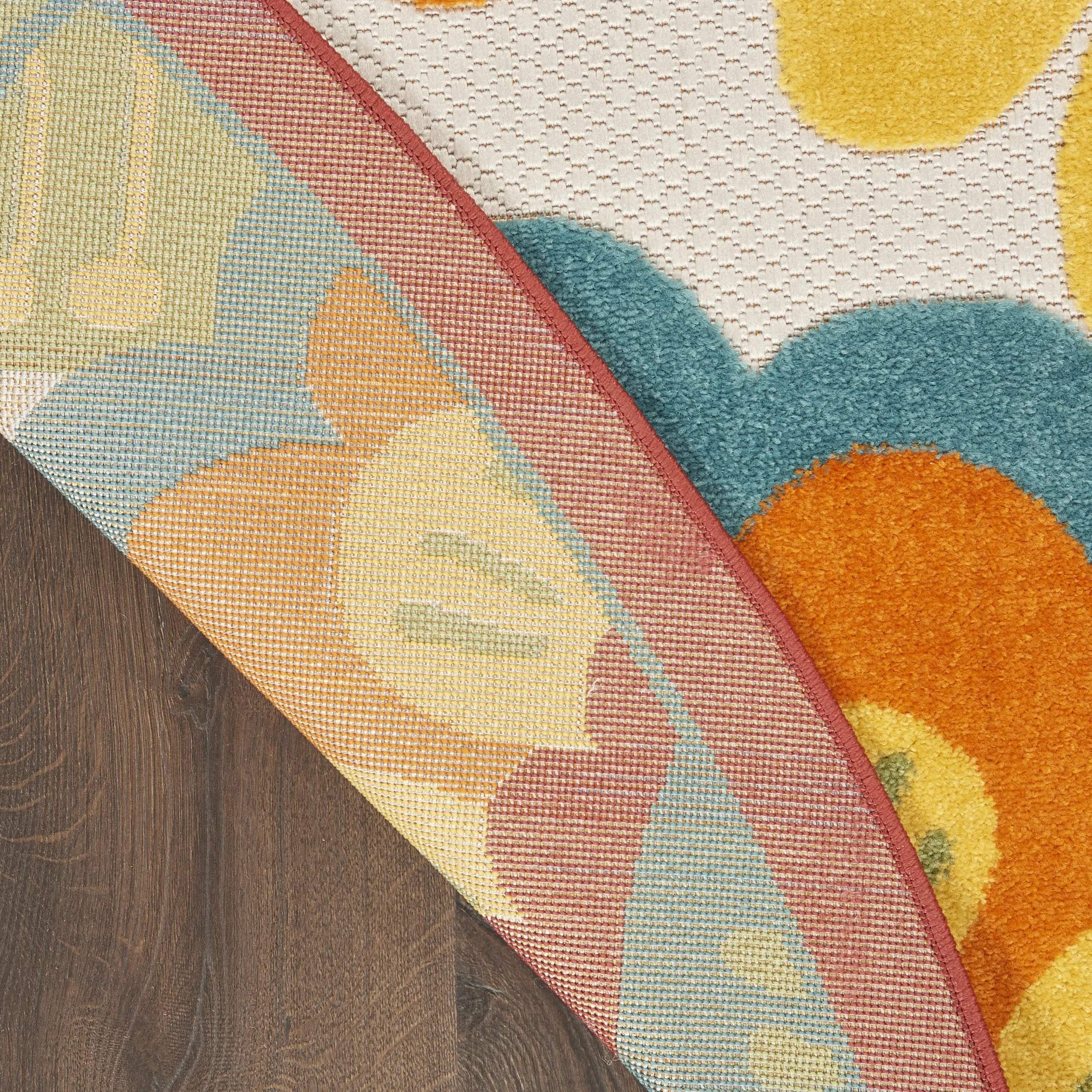 5' Ivory Blue Orange Red And Yellow Round Floral Indoor Outdoor Area Rug Homeroots Outdoor