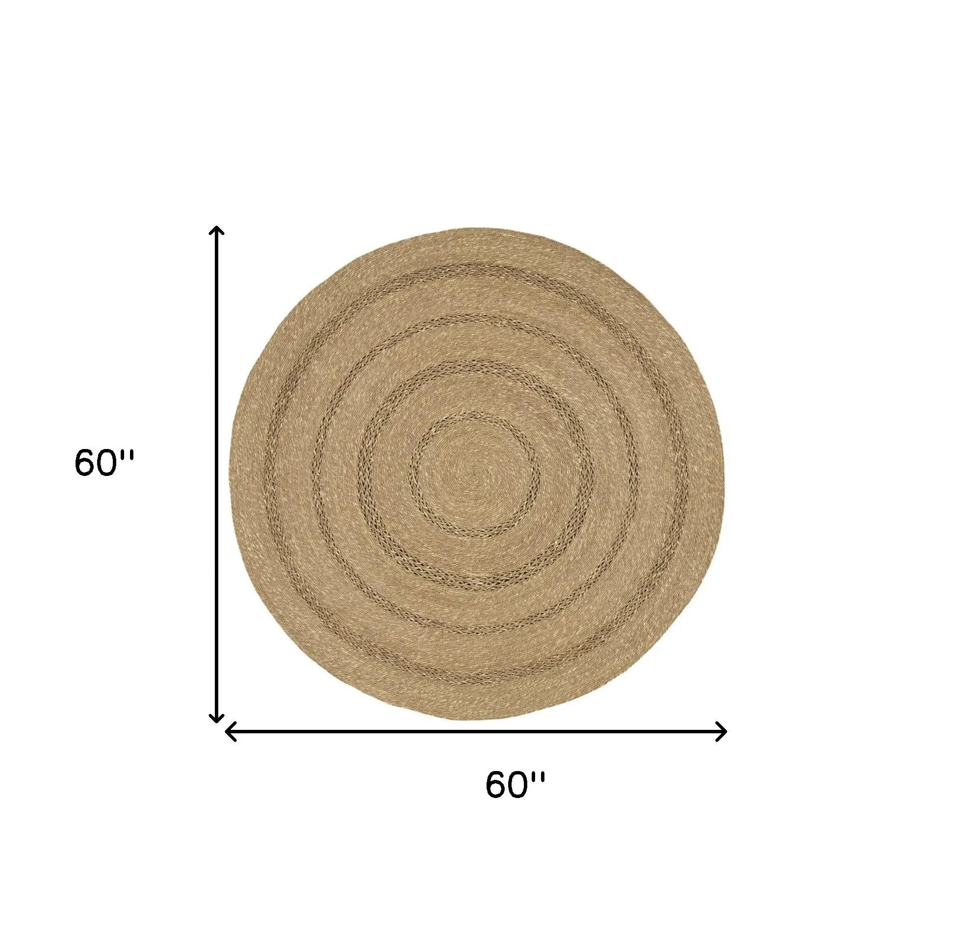 5' Natural And Brown Round Handmade Indoor Outdoor Area Rug Homeroots Outdoor