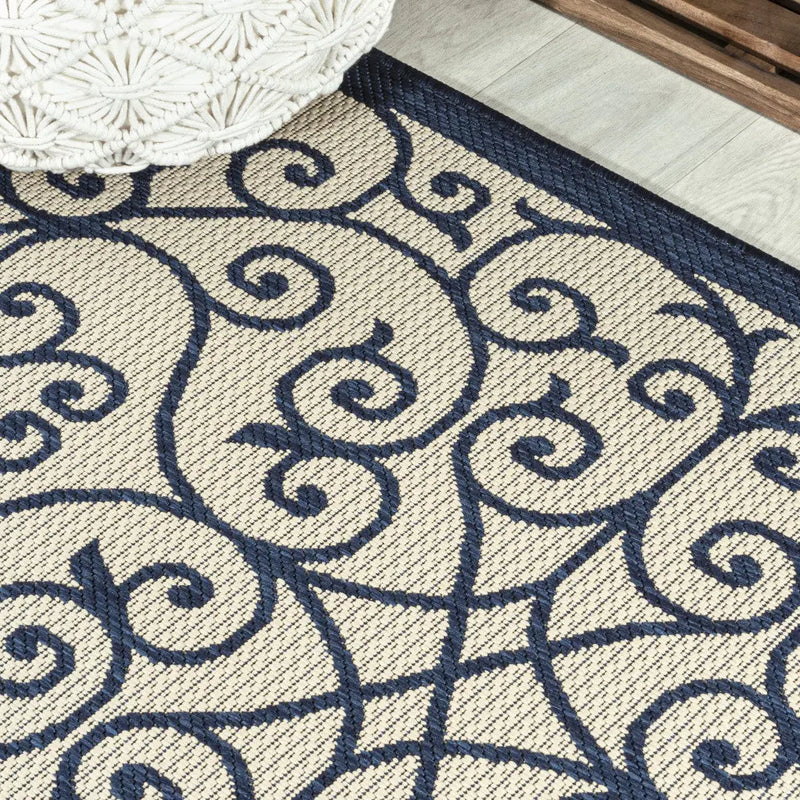 5' Navy Blue And Beige Square Geometric Indoor Outdoor Area Rug Homeroots Outdoor