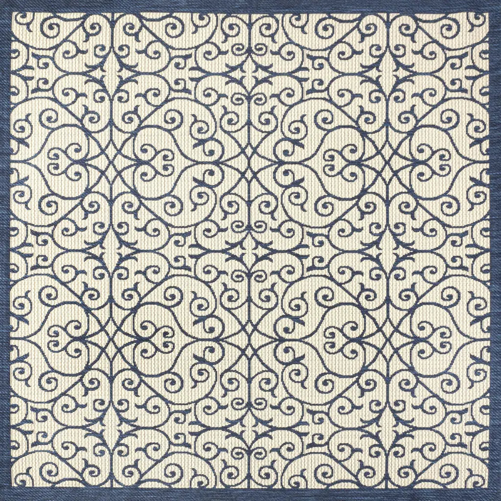 5' Navy Blue And Beige Square Geometric Indoor Outdoor Area Rug Homeroots Outdoor