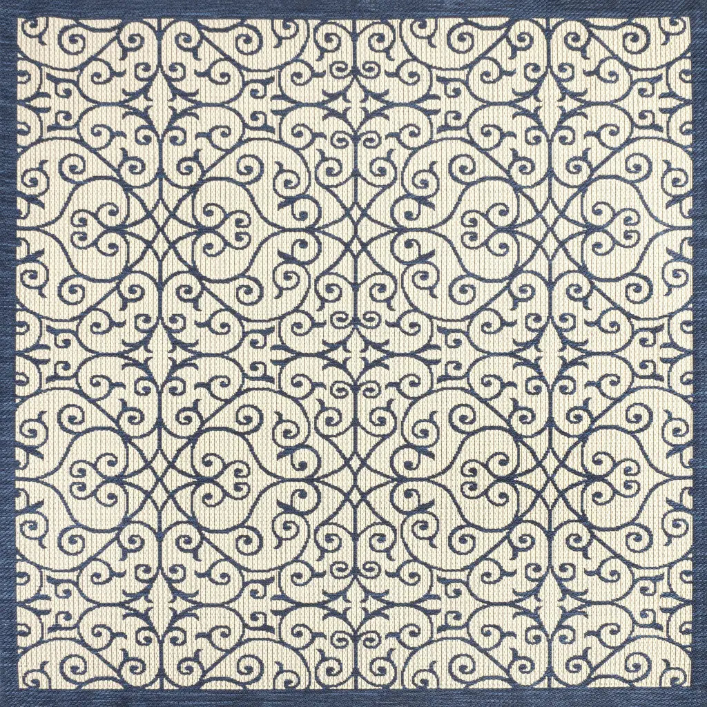 5' Navy Blue And Beige Square Geometric Indoor Outdoor Area Rug Homeroots Outdoor