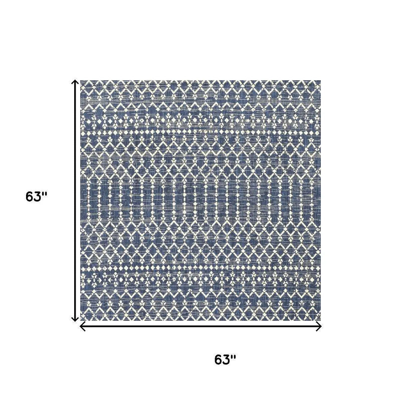 5' Navy Blue And Beige Square Trellis Indoor Outdoor Area Rug Homeroots Outdoor