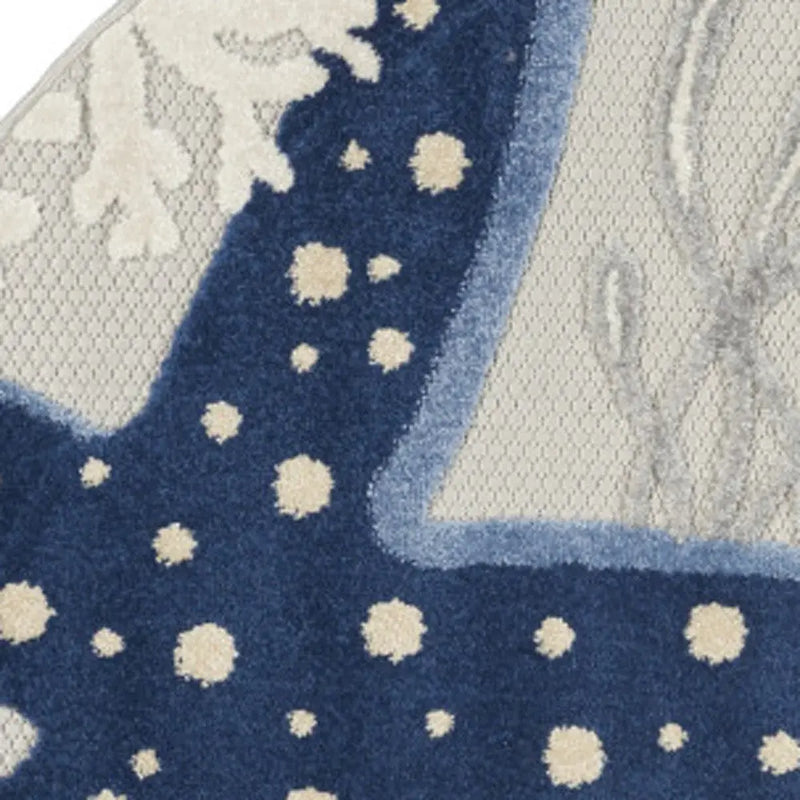 5' Navy Blue And Gray Round Starfish Indoor Outdoor Area Rug Homeroots Outdoor