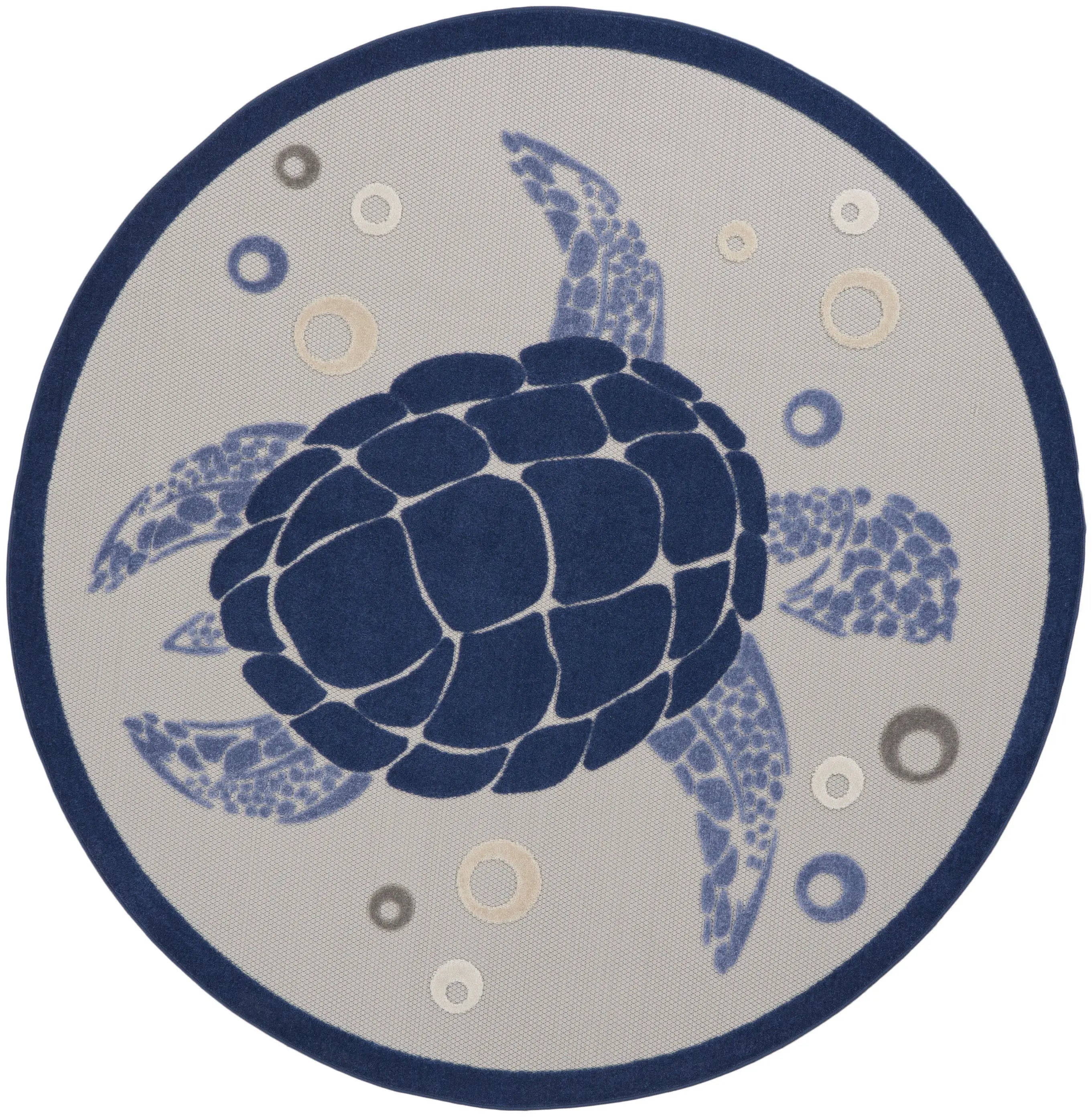 5' Navy Blue And Light Blue Round Sea Turtle Indoor Outdoor Area Rug Homeroots Outdoor