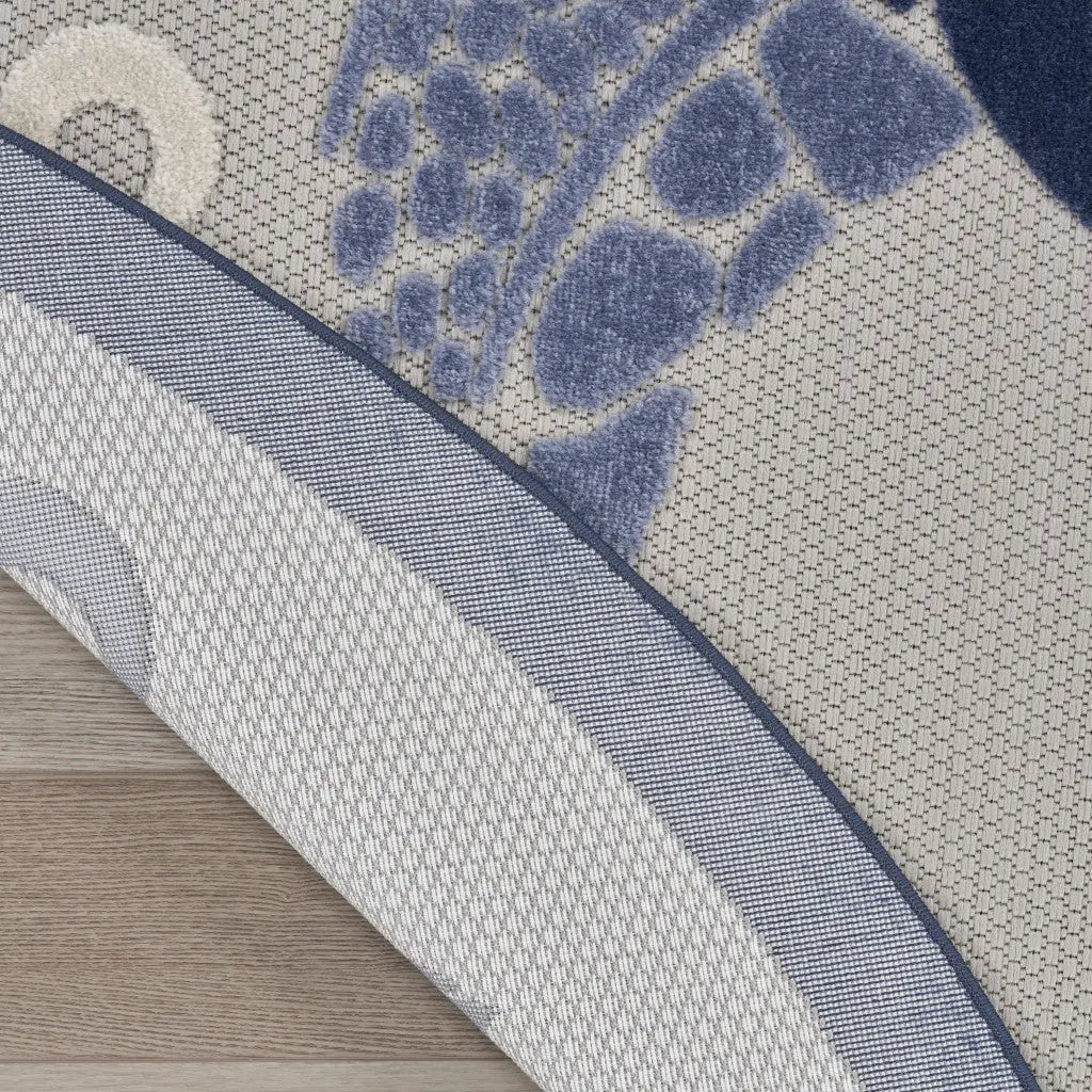5' Navy Blue And Light Blue Round Sea Turtle Indoor Outdoor Area Rug Homeroots Outdoor