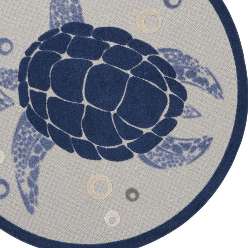 5' Navy Blue And Light Blue Round Sea Turtle Indoor Outdoor Area Rug Homeroots Outdoor