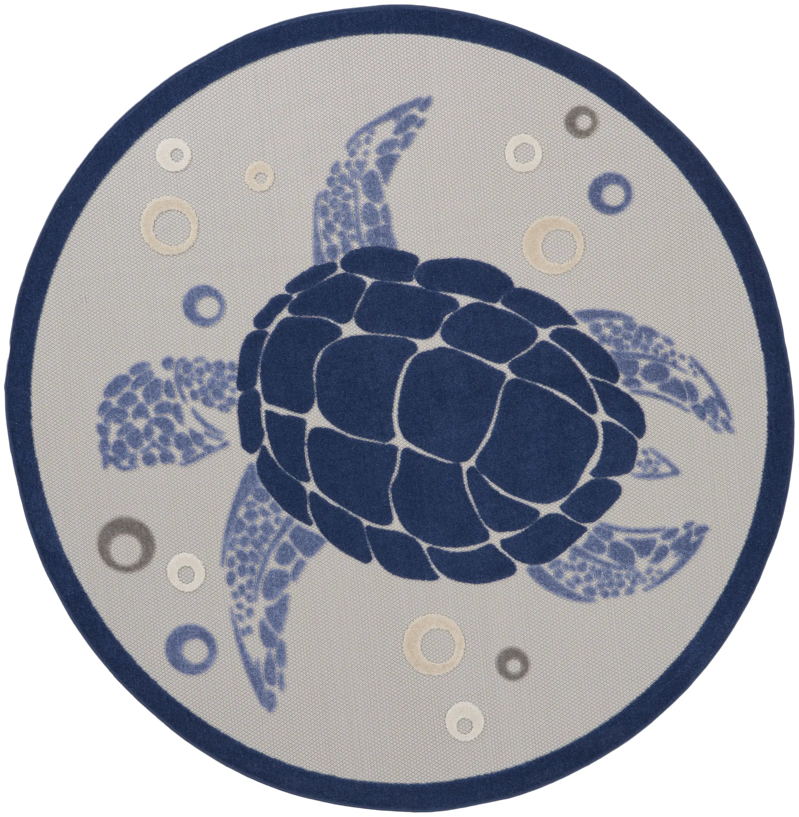 5' Navy Blue And Light Blue Round Sea Turtle Indoor Outdoor Area Rug Homeroots Outdoor