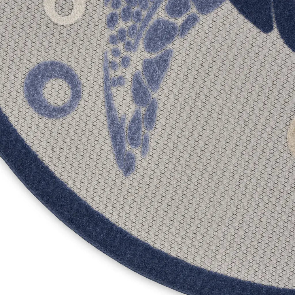 5' Navy Blue And Light Blue Round Sea Turtle Indoor Outdoor Area Rug Homeroots Outdoor