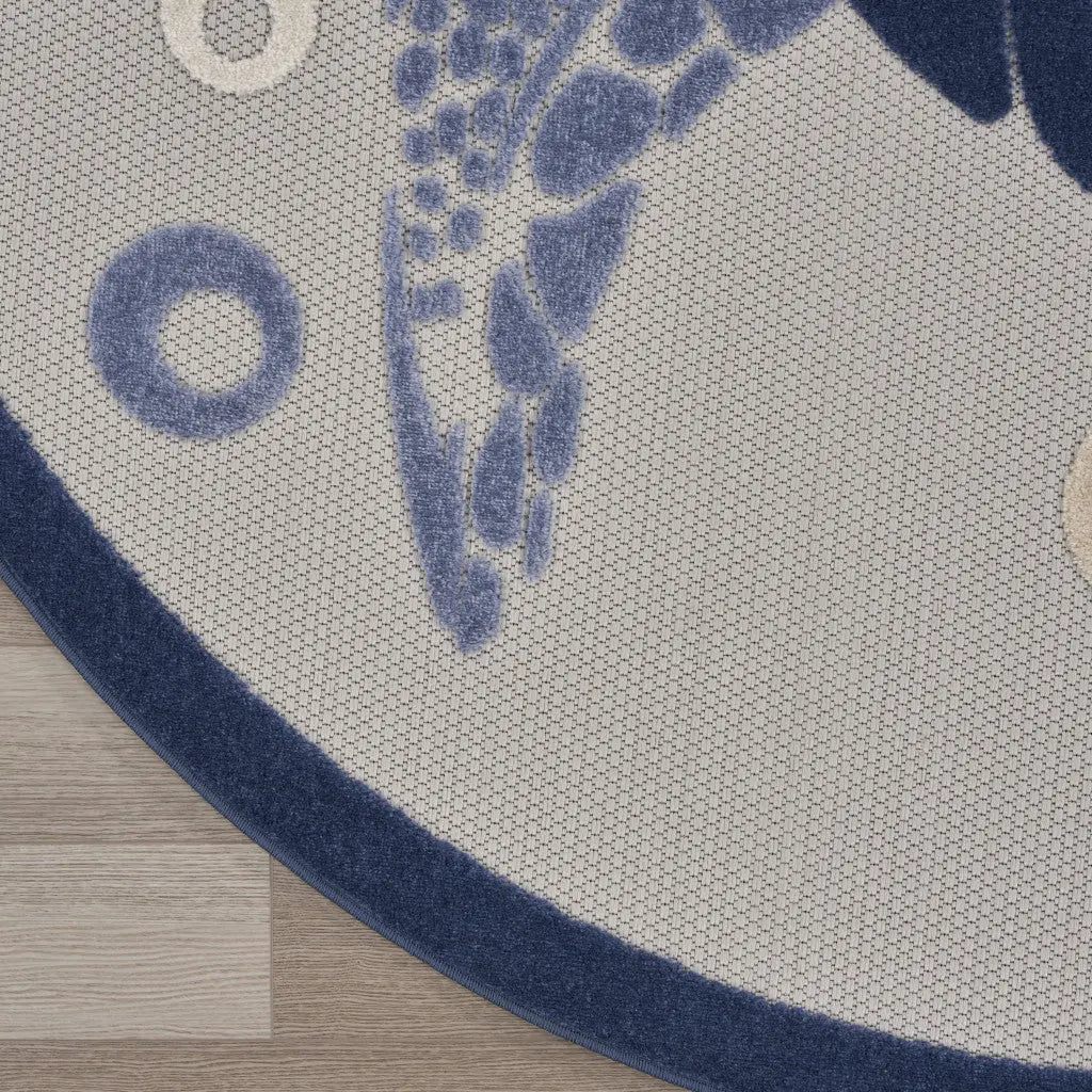 5' Navy Blue And Light Blue Round Sea Turtle Indoor Outdoor Area Rug Homeroots Outdoor