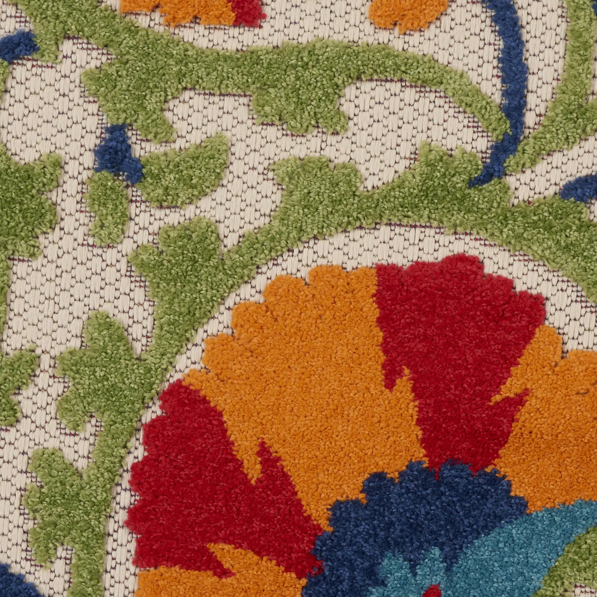 5' Navy Blue Beige Green Blue And Red Round Floral Indoor Outdoor Area Rug Homeroots Outdoor
