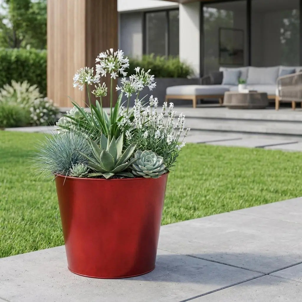 5" Red Recycled Plastic Indoor Outdoor Round Pot Planter Homeroots Outdoor