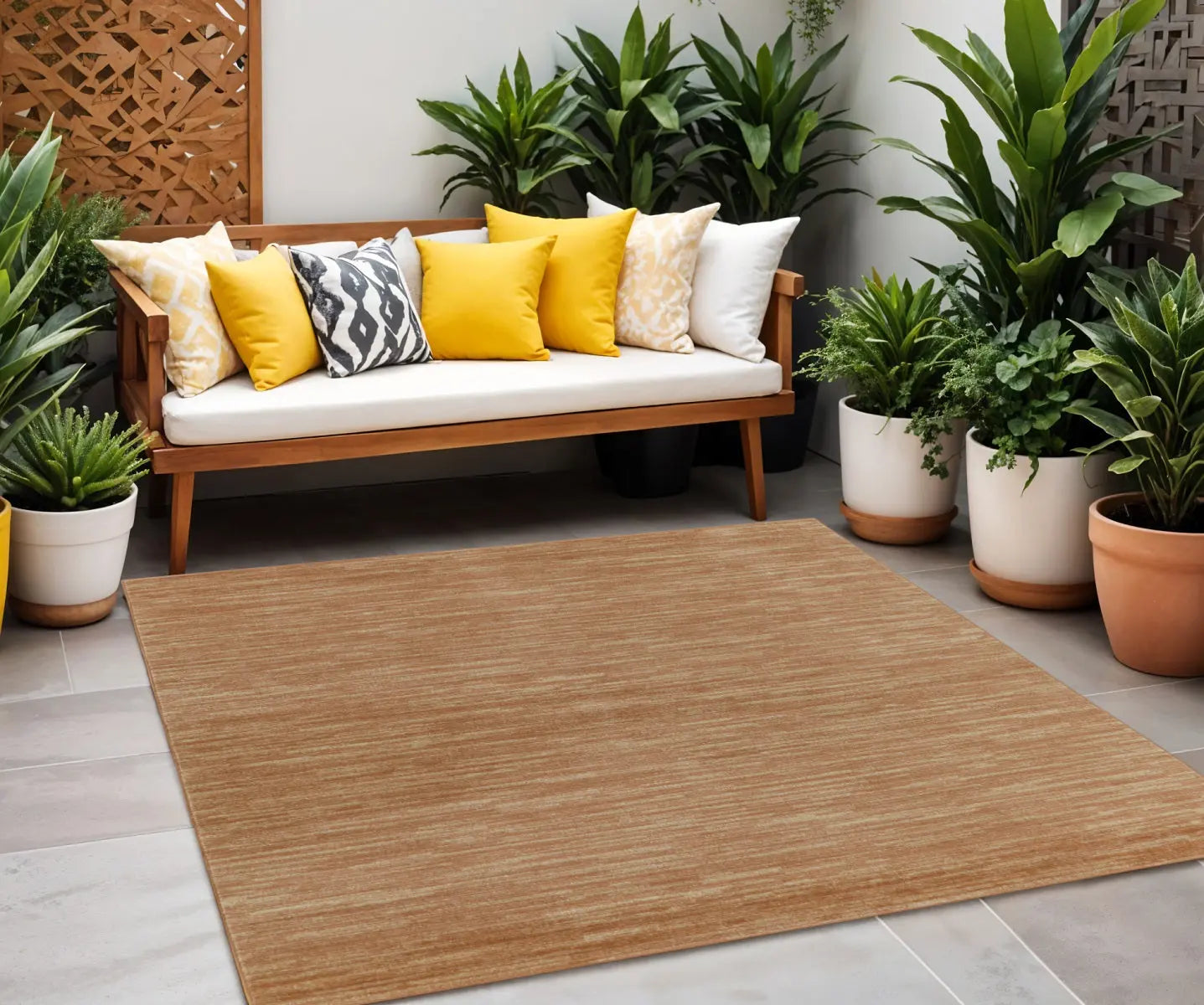 5' Rust And Beige Square Abstract Indoor Outdoor Area Rug Homeroots Outdoor