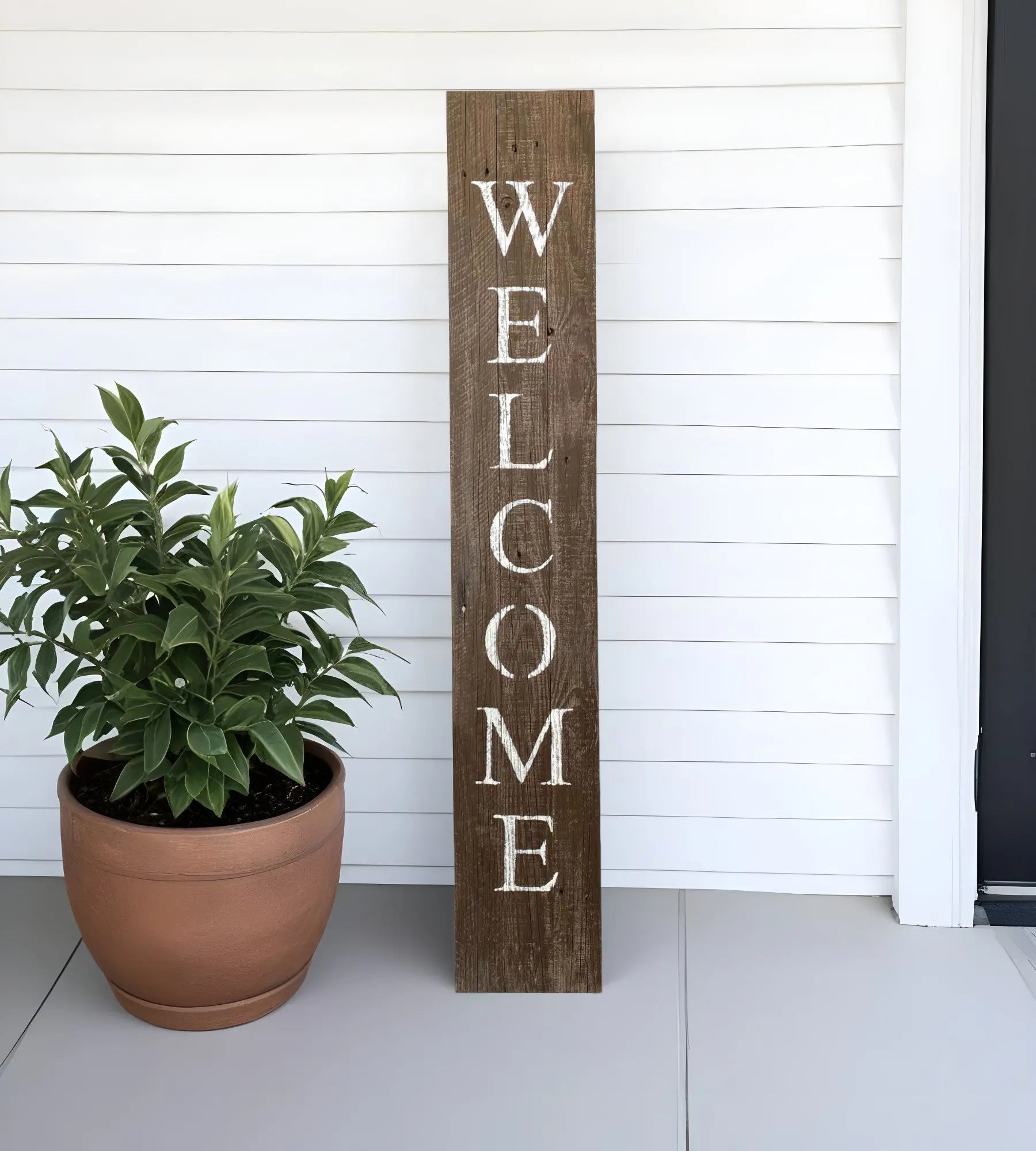 5' Rustic Espresso Brown And White Front Porch Welcome Sign - GreatEagleInc