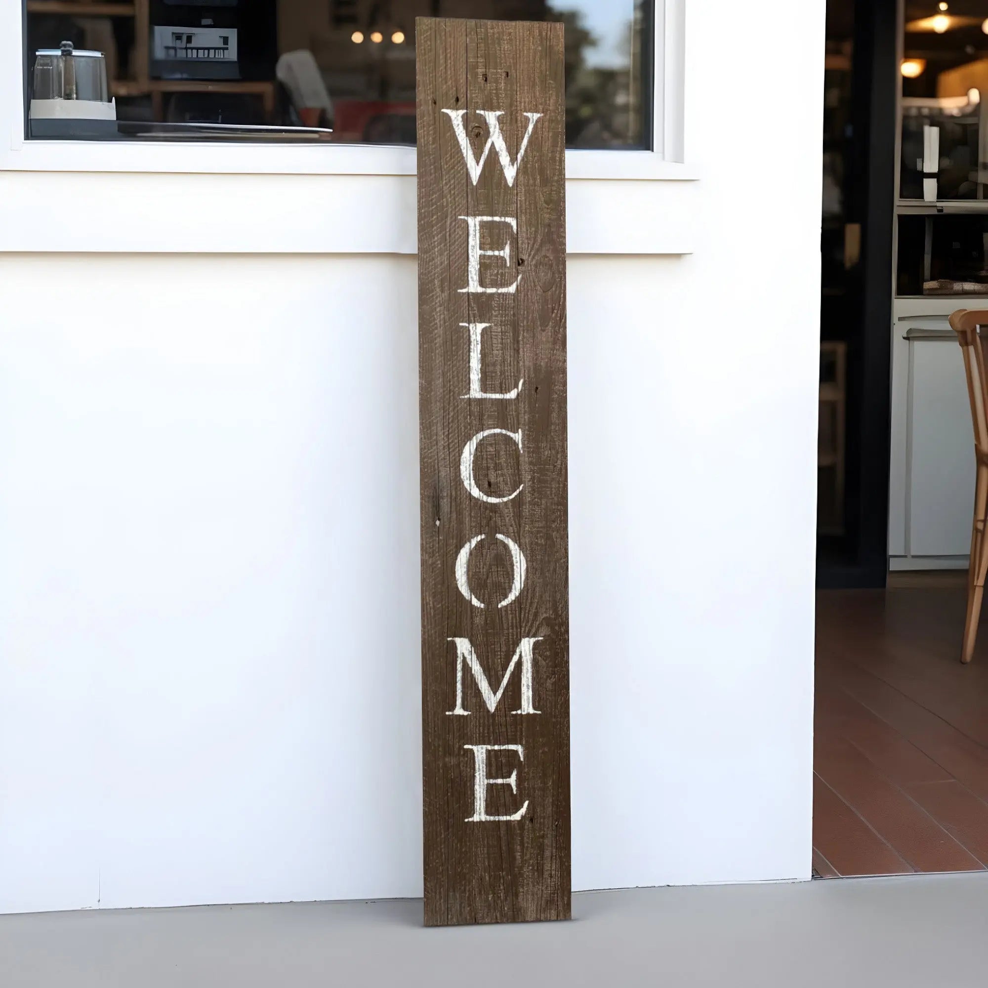 5' Rustic Espresso Brown And White Front Porch Welcome Sign - GreatEagleInc