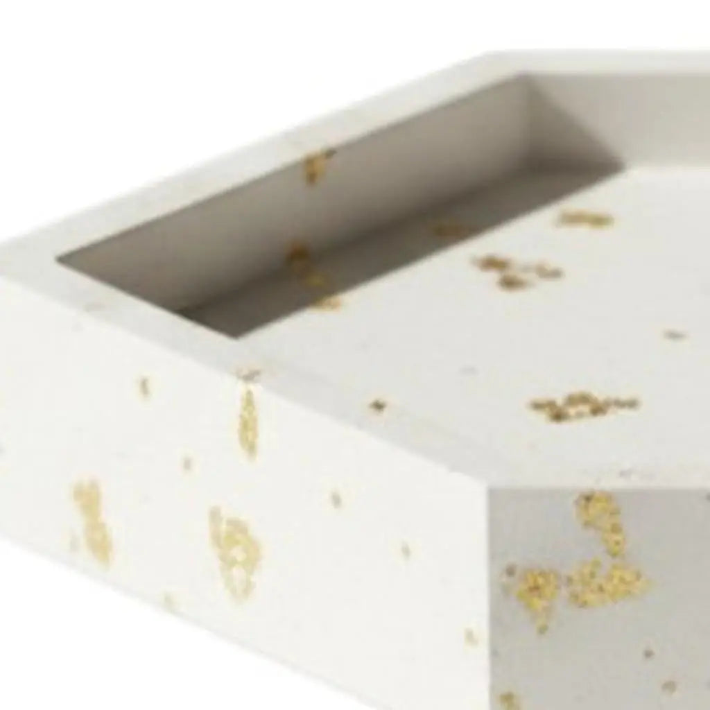 5" White And Gold Resin Handmade Hexagon Trinket Tray Homeroots Kitchen & Dining