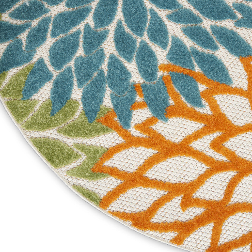 5' X 5' Blue And Yellow Round Indoor Outdoor Area Rug - GreatEagleInc