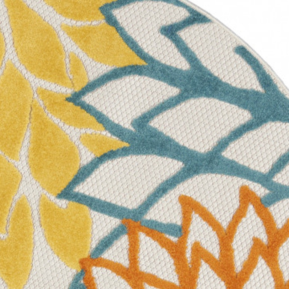 5' X 5' Blue And Yellow Round Indoor Outdoor Area Rug - GreatEagleInc