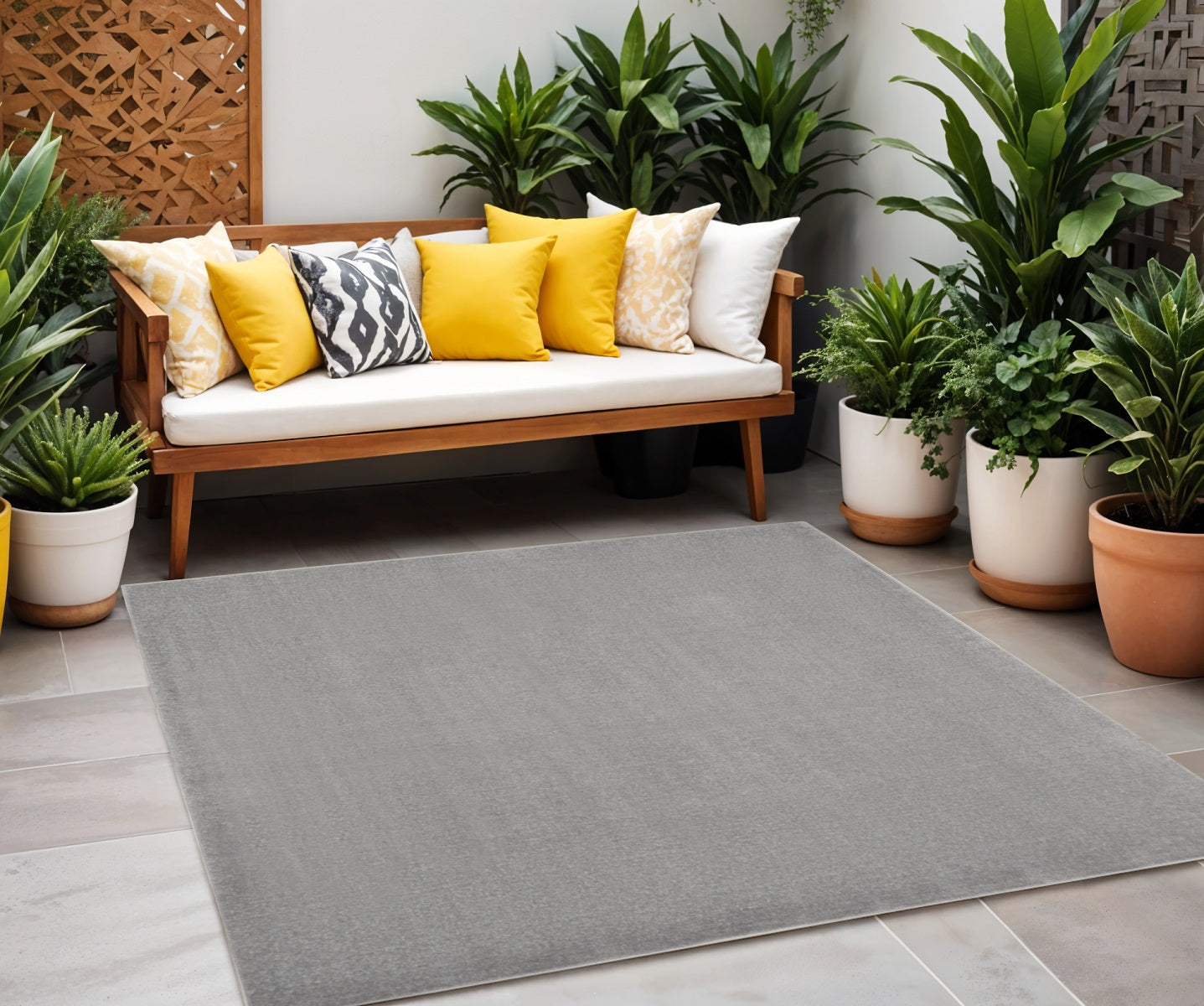 5' X 5' Gray Square Indoor Outdoor Area Rug - GreatEagleInc