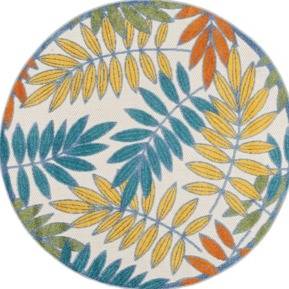 5' X 5' Ivory And Blue Round Indoor Outdoor Area Rug - GreatEagleInc