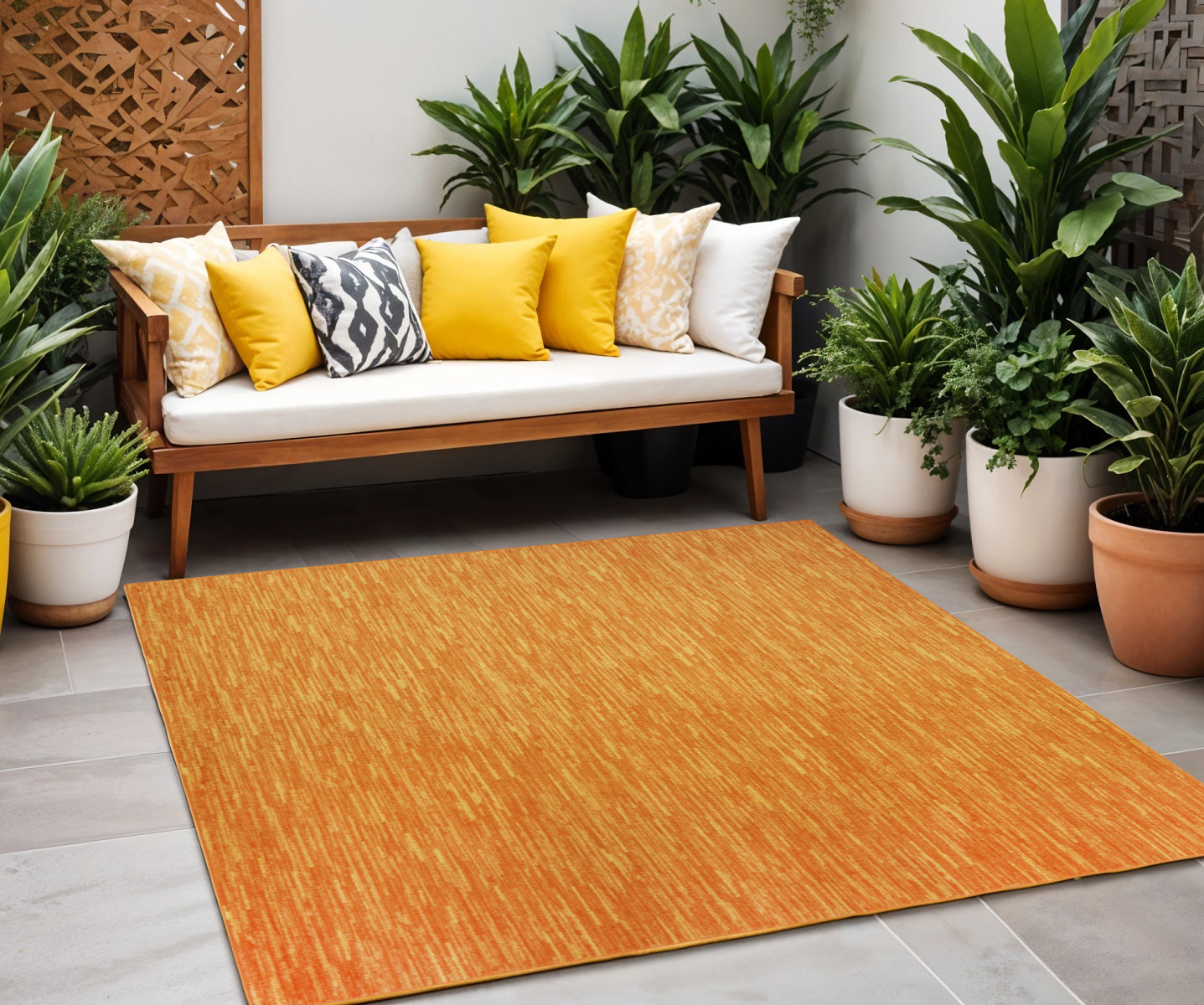 5' X 5' Orange Square Indoor Outdoor Area Rug - GreatEagleInc