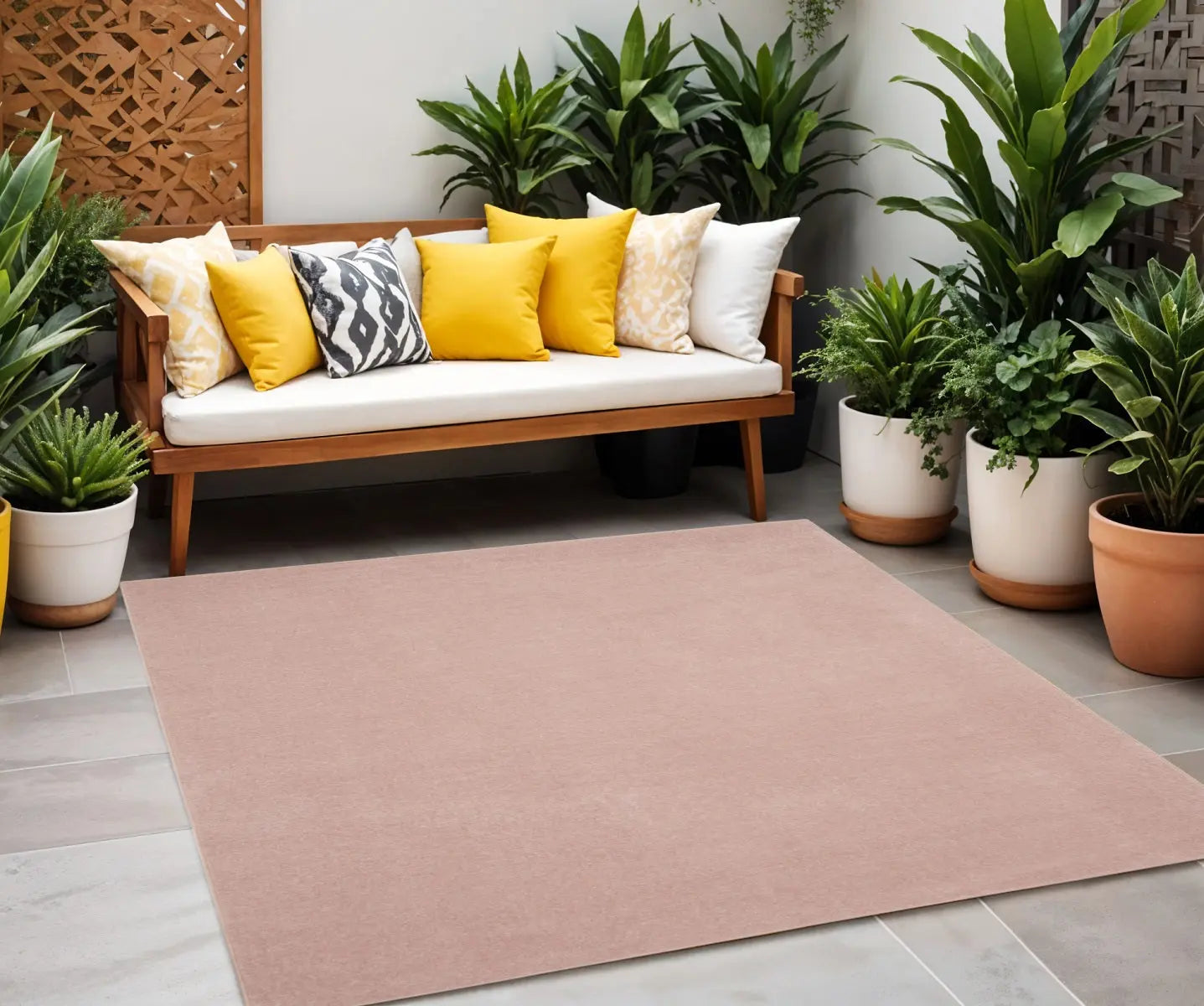 5' X 5' Pink Square Indoor Outdoor Area Rug - GreatEagleInc