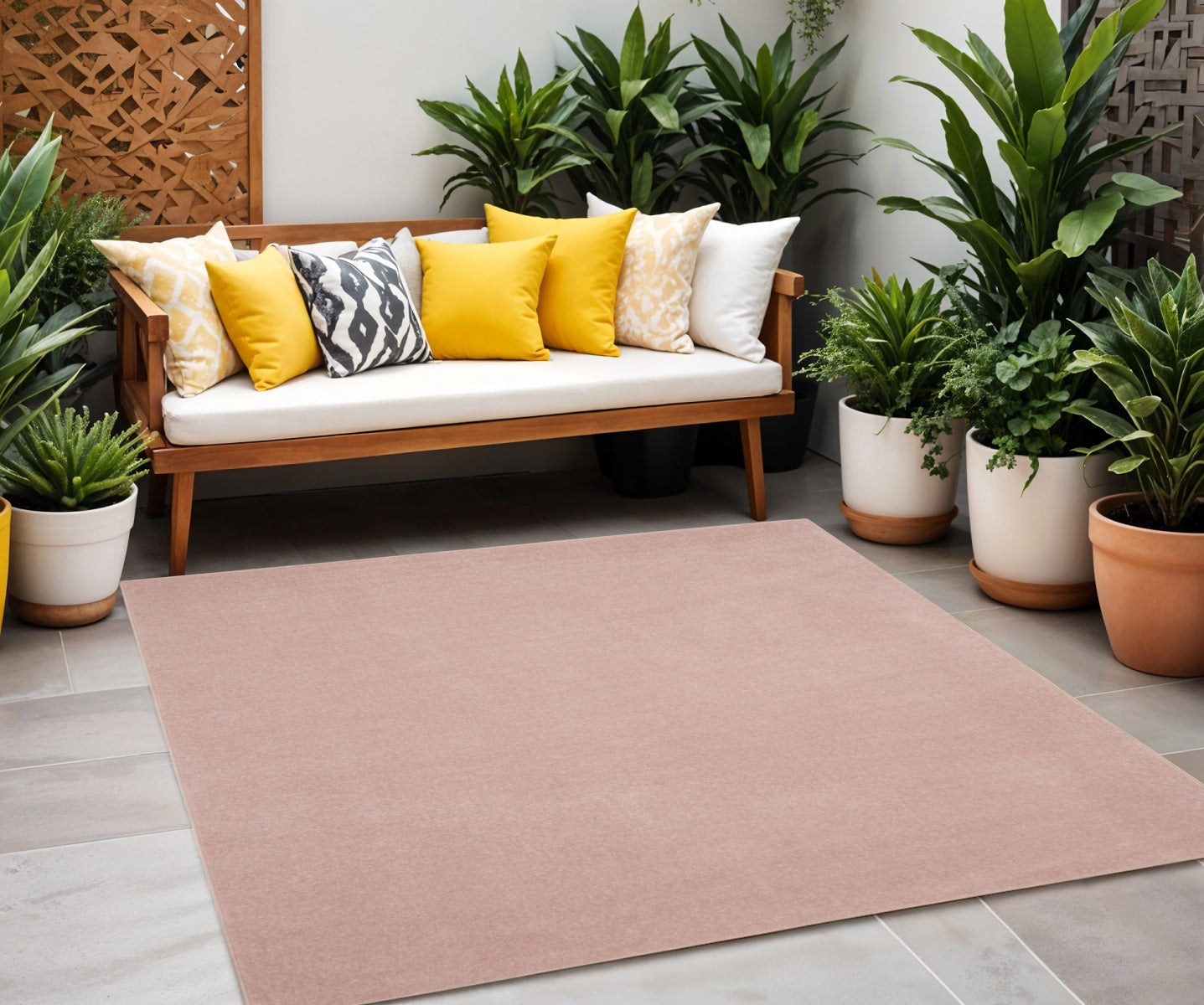 5' X 5' Pink Square Indoor Outdoor Area Rug - GreatEagleInc
