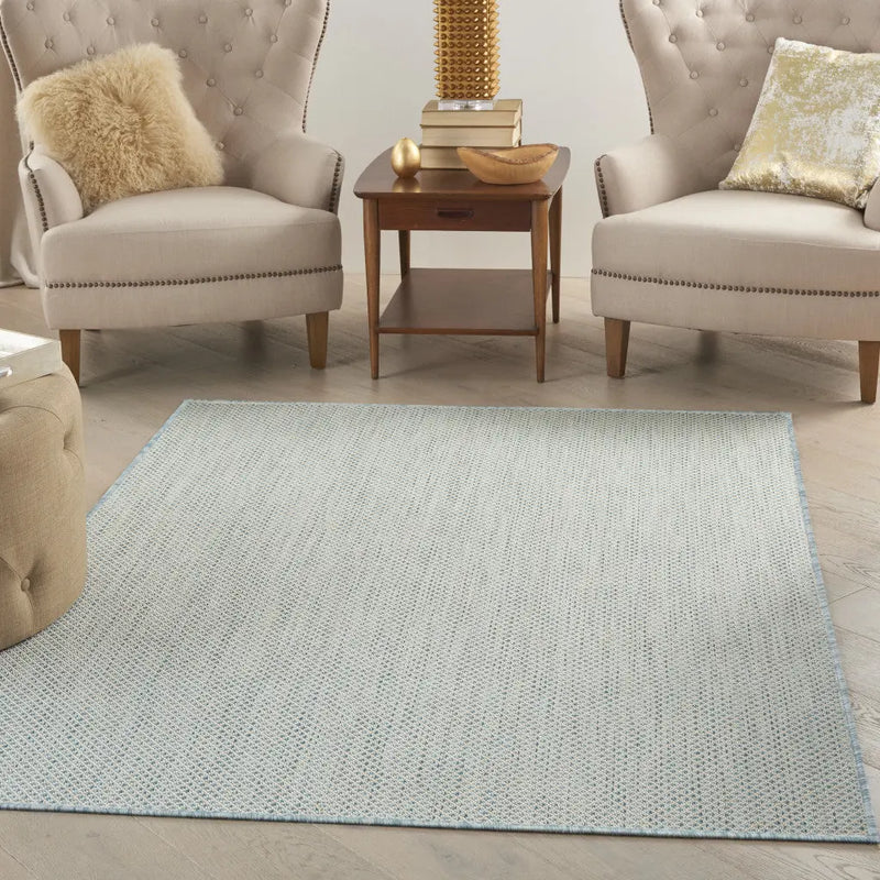 5' X 7' Aqua Geometric Power Loom Area Rug Homeroots Outdoor