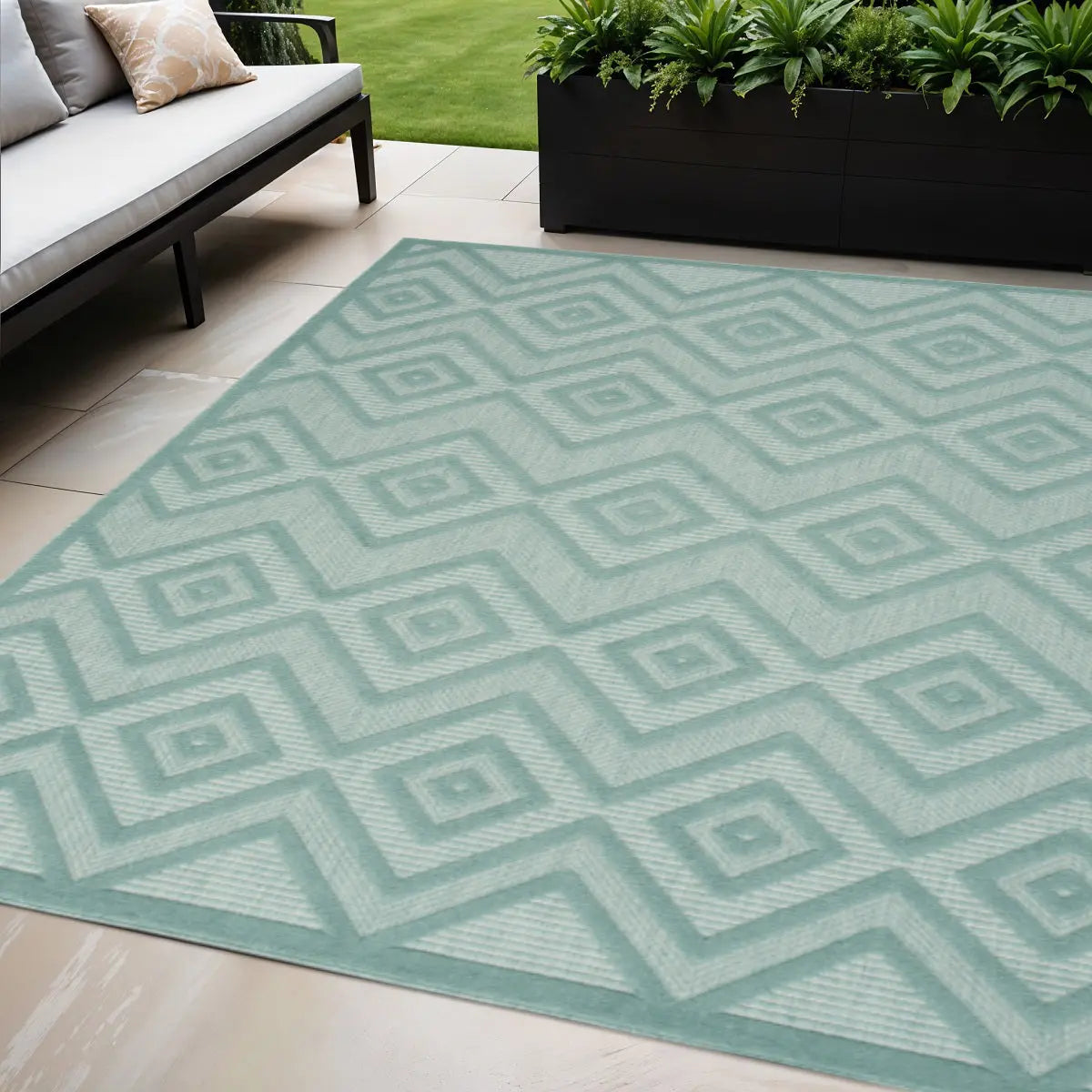 5' X 7' Aqua Indoor Outdoor Area Rug - GreatEagleInc