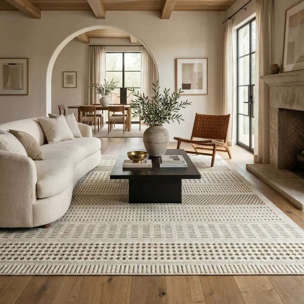 5' X 7' Beige And Brown Geometric Distressed Indoor Outdoor Area Rug Homeroots Outdoor