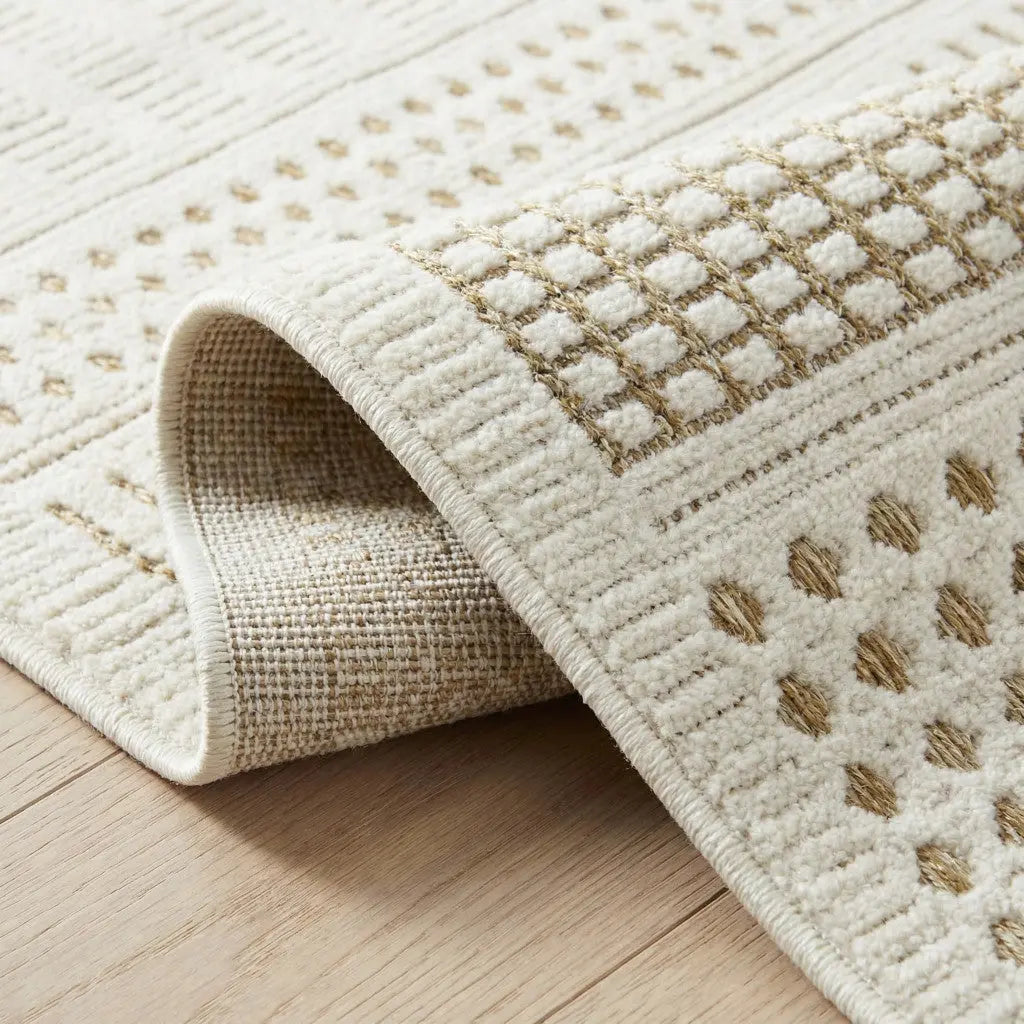 5' X 7' Beige And Brown Geometric Distressed Indoor Outdoor Area Rug Homeroots Outdoor