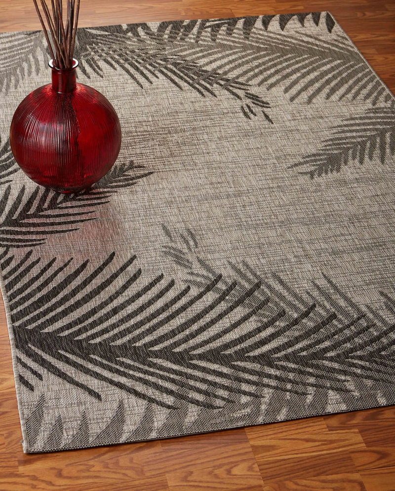 5' X 7' Beige And Gray Palm Leaf Indoor Outdoor Area Rug Homeroots Outdoor