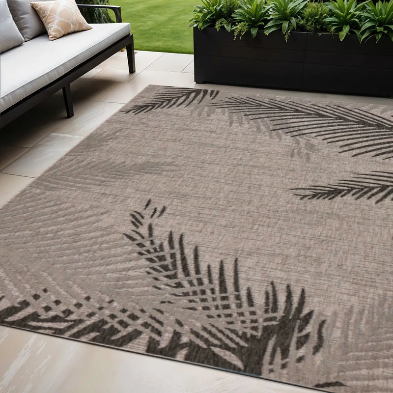 5' X 7' Beige And Gray Palm Leaf Indoor Outdoor Area Rug Homeroots Outdoor