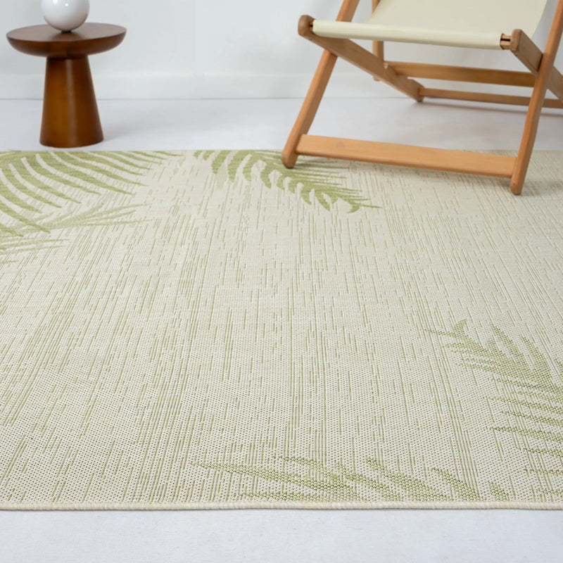 5' X 7' Beige And Green Palm Leaf Indoor Outdoor Area Rug Homeroots Outdoor