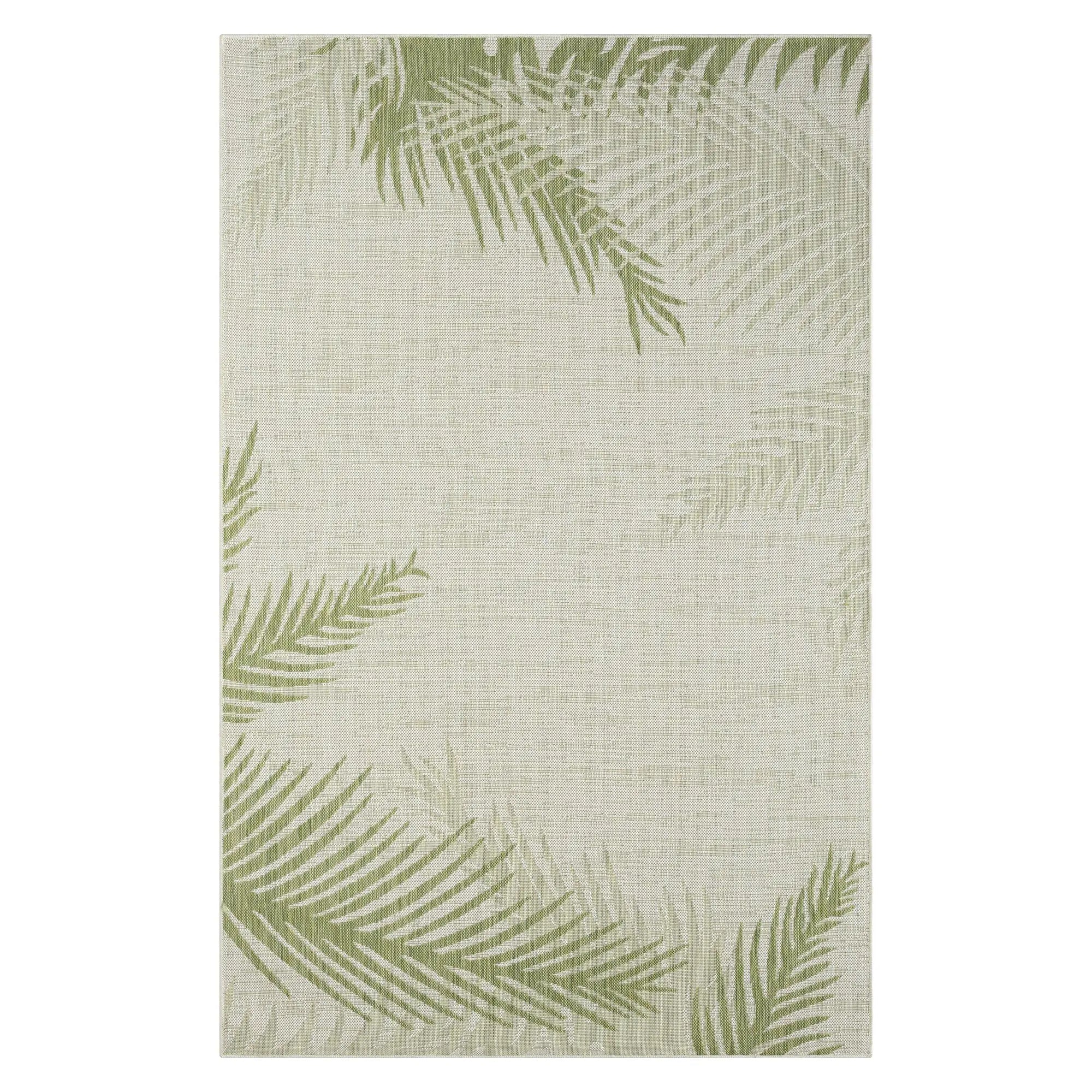 5' X 7' Beige And Green Palm Leaf Indoor Outdoor Area Rug Homeroots Outdoor