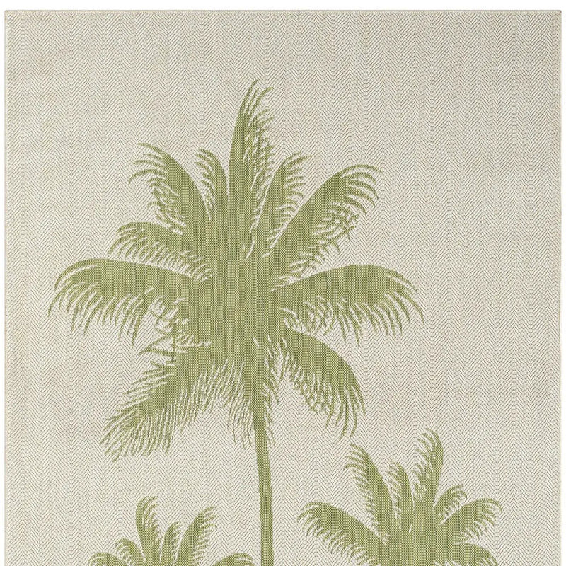 5' X 7' Beige And Green Palm Tree Indoor Outdoor Area Rug Homeroots Outdoor