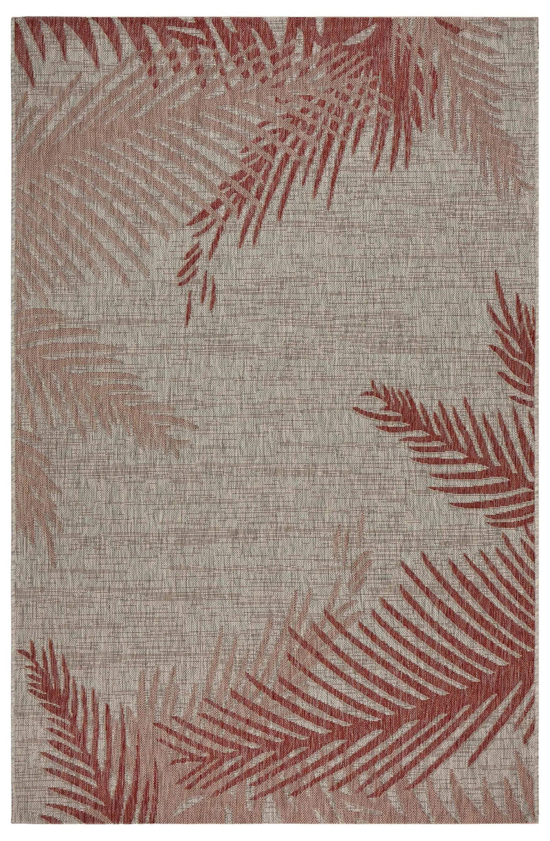 5' X 7' Beige And Red Palm Leaf Indoor Outdoor Area Rug Homeroots Outdoor