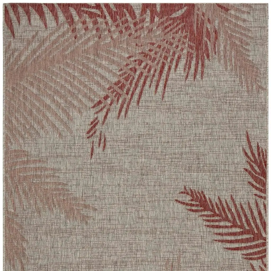 5' X 7' Beige And Red Palm Leaf Indoor Outdoor Area Rug Homeroots Outdoor