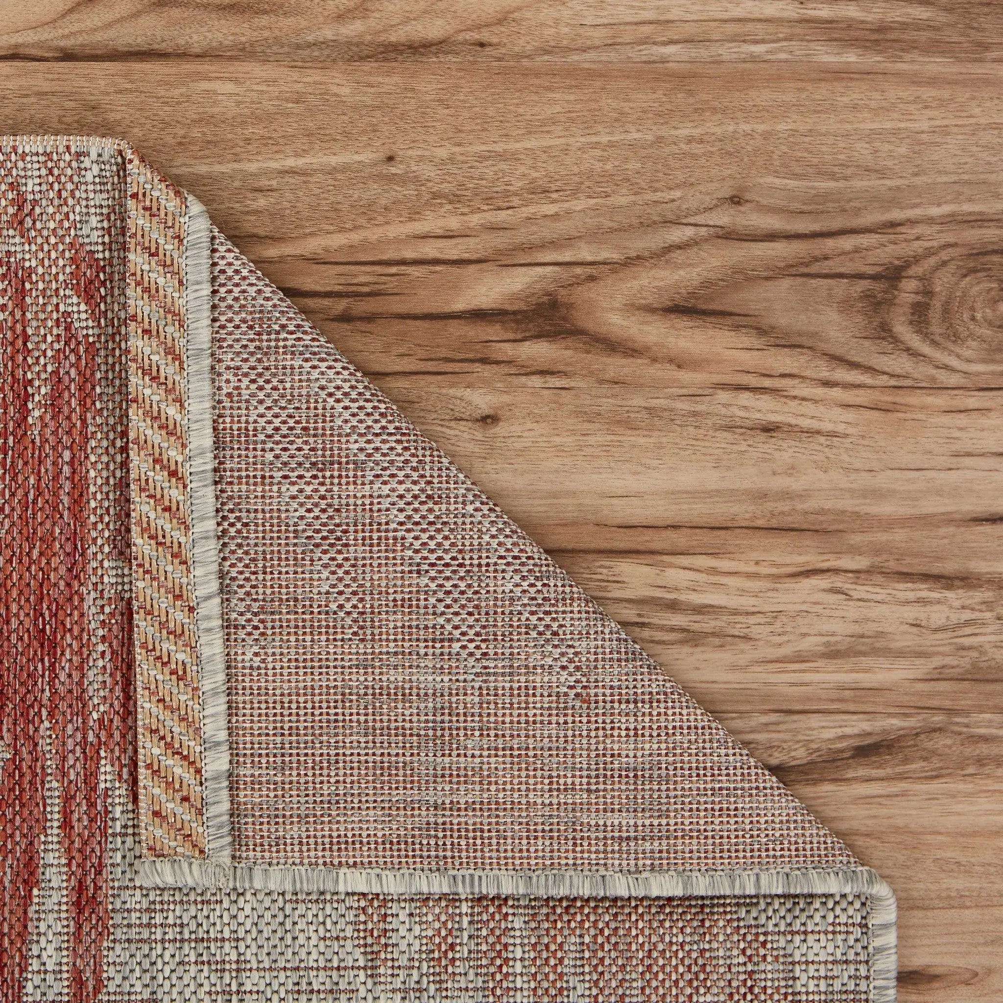 5' X 7' Beige And Red Palm Leaf Indoor Outdoor Area Rug Homeroots Outdoor