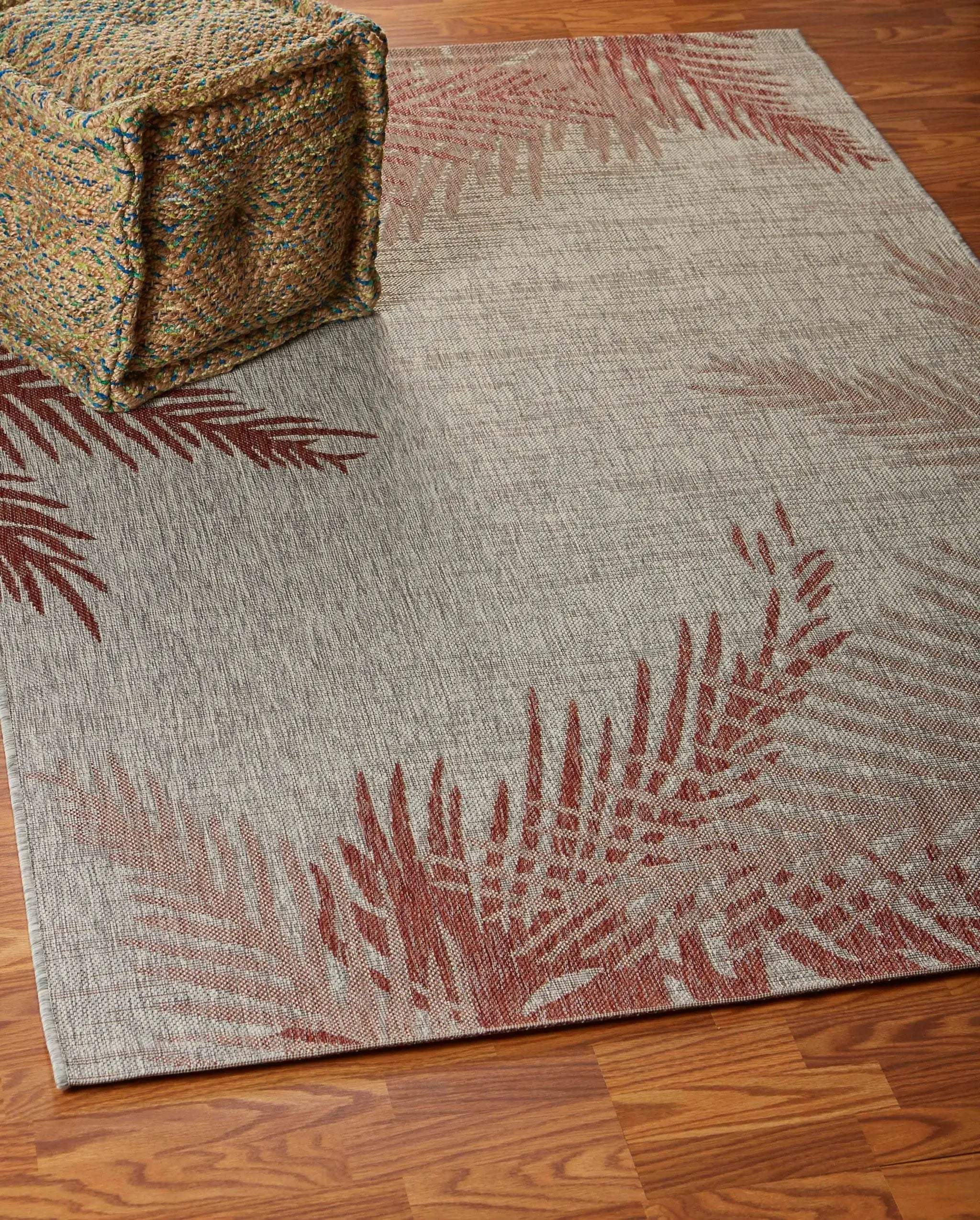 5' X 7' Beige And Red Palm Leaf Indoor Outdoor Area Rug Homeroots Outdoor
