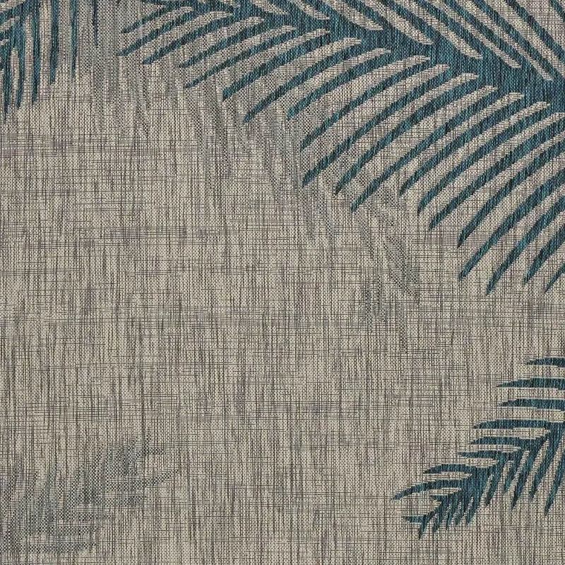 5' X 7' Beige And Teal Blue Palm Leaf Indoor Outdoor Area Rug Homeroots Outdoor