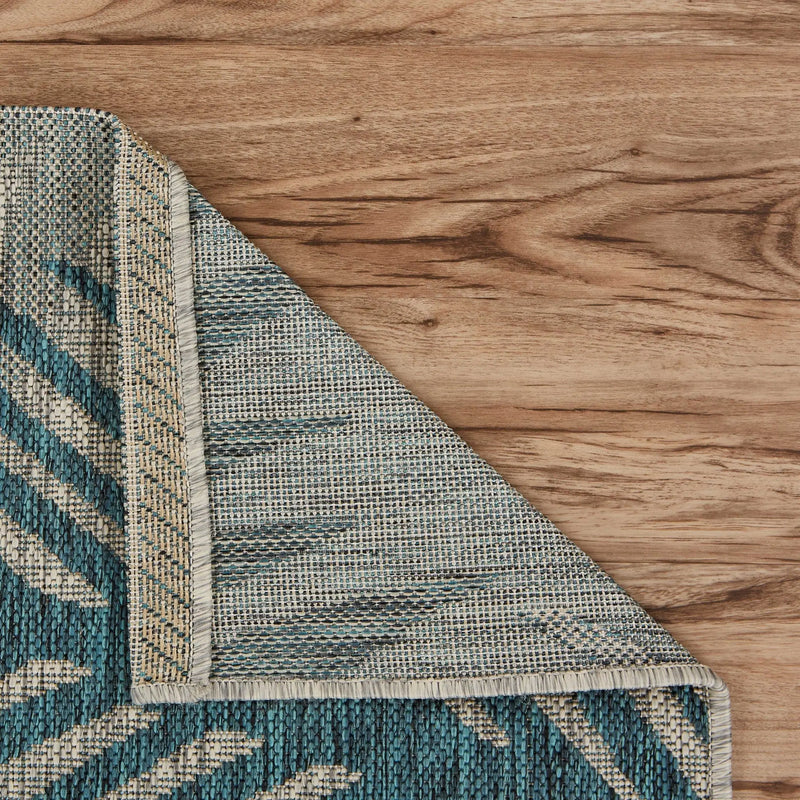 5' X 7' Beige And Teal Blue Palm Leaf Indoor Outdoor Area Rug Homeroots Outdoor