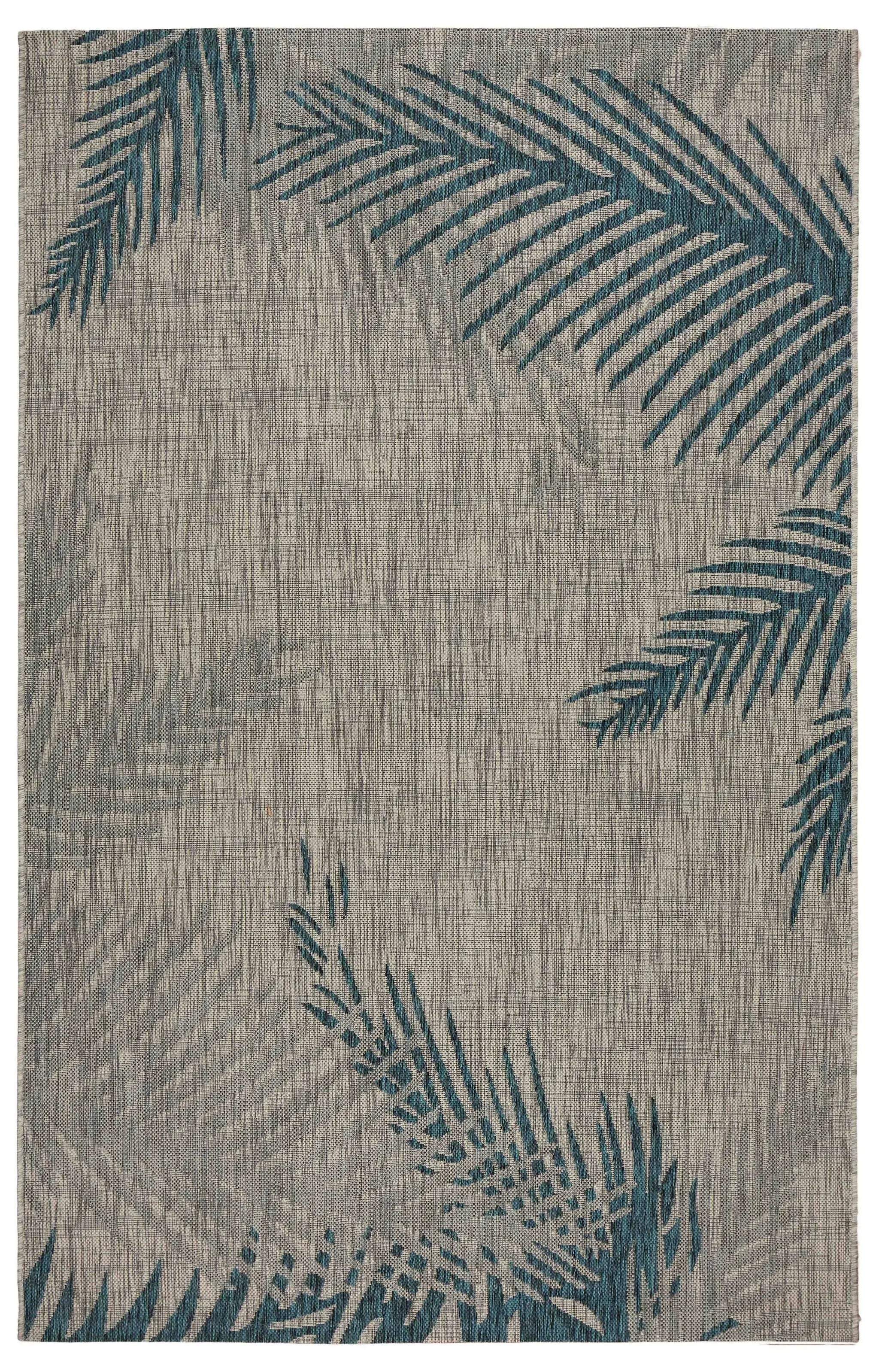 5' X 7' Beige And Teal Blue Palm Leaf Indoor Outdoor Area Rug Homeroots Outdoor