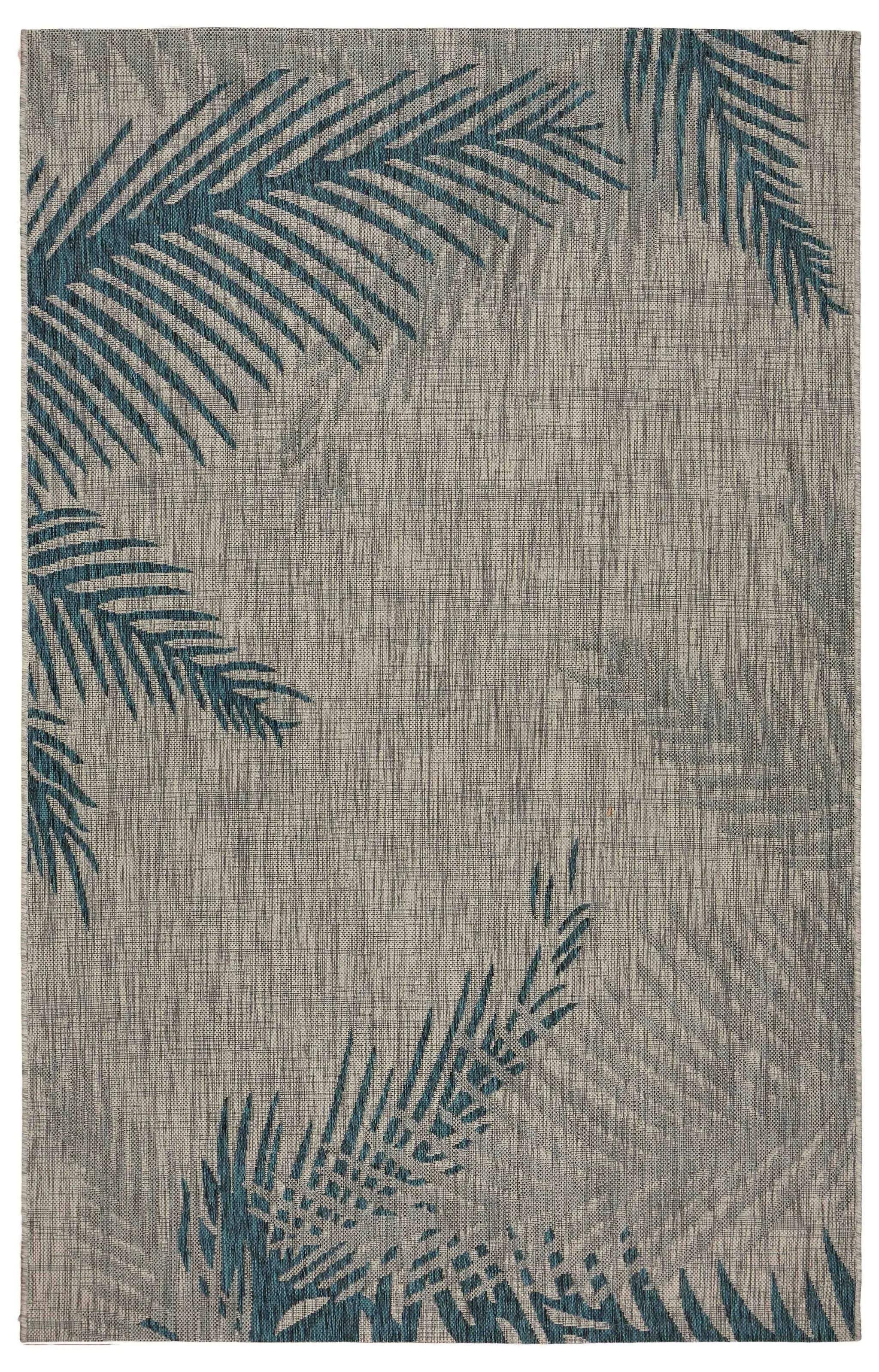 5' X 7' Beige And Teal Blue Palm Leaf Indoor Outdoor Area Rug Homeroots Outdoor