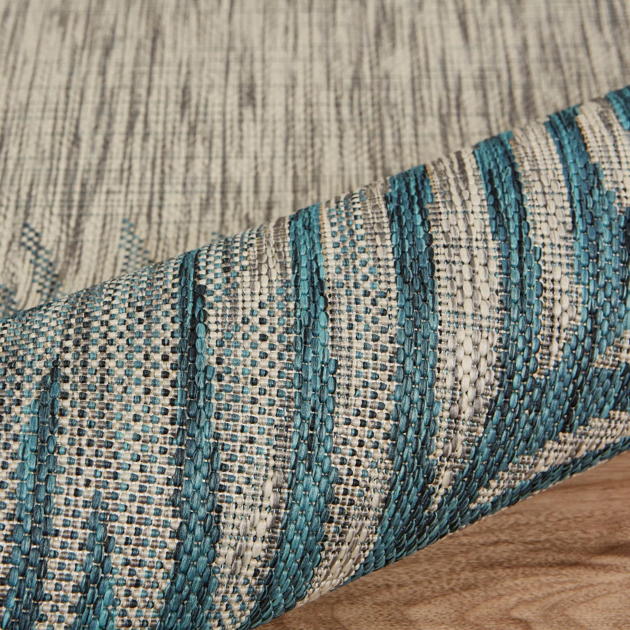 5' X 7' Beige And Teal Blue Palm Leaf Indoor Outdoor Area Rug Homeroots Outdoor